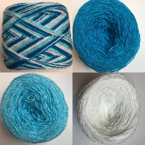 Combo Crystal Lace Yarn: Blue, Turquoise & White